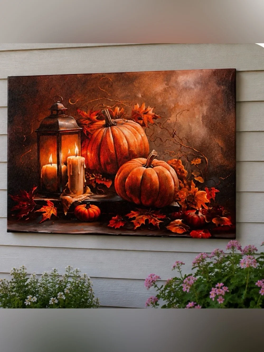 Autumn Pumpkin Lantern Wall Art - Orange Canvas Print 15.5”W x 12”H